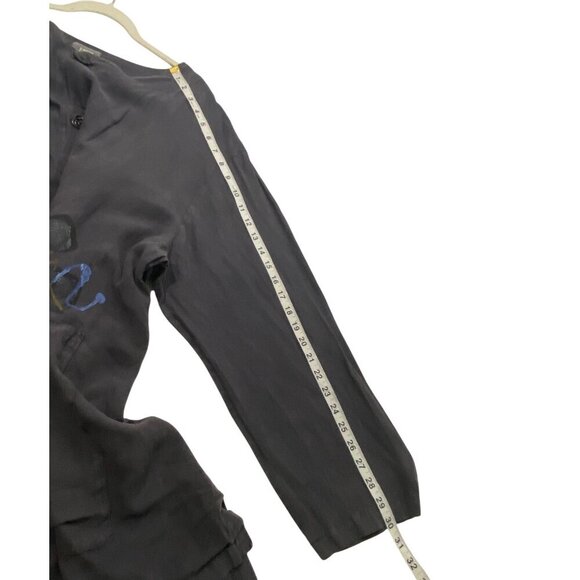 Blue Fish tunic top wave print button front hand printed Size 2 neutral organic - Picture 11 of 12